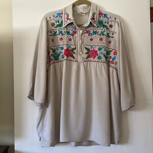 Rod’s Women’s XL 3/4 Sleeve Floral Embroidered Tunic Blouse